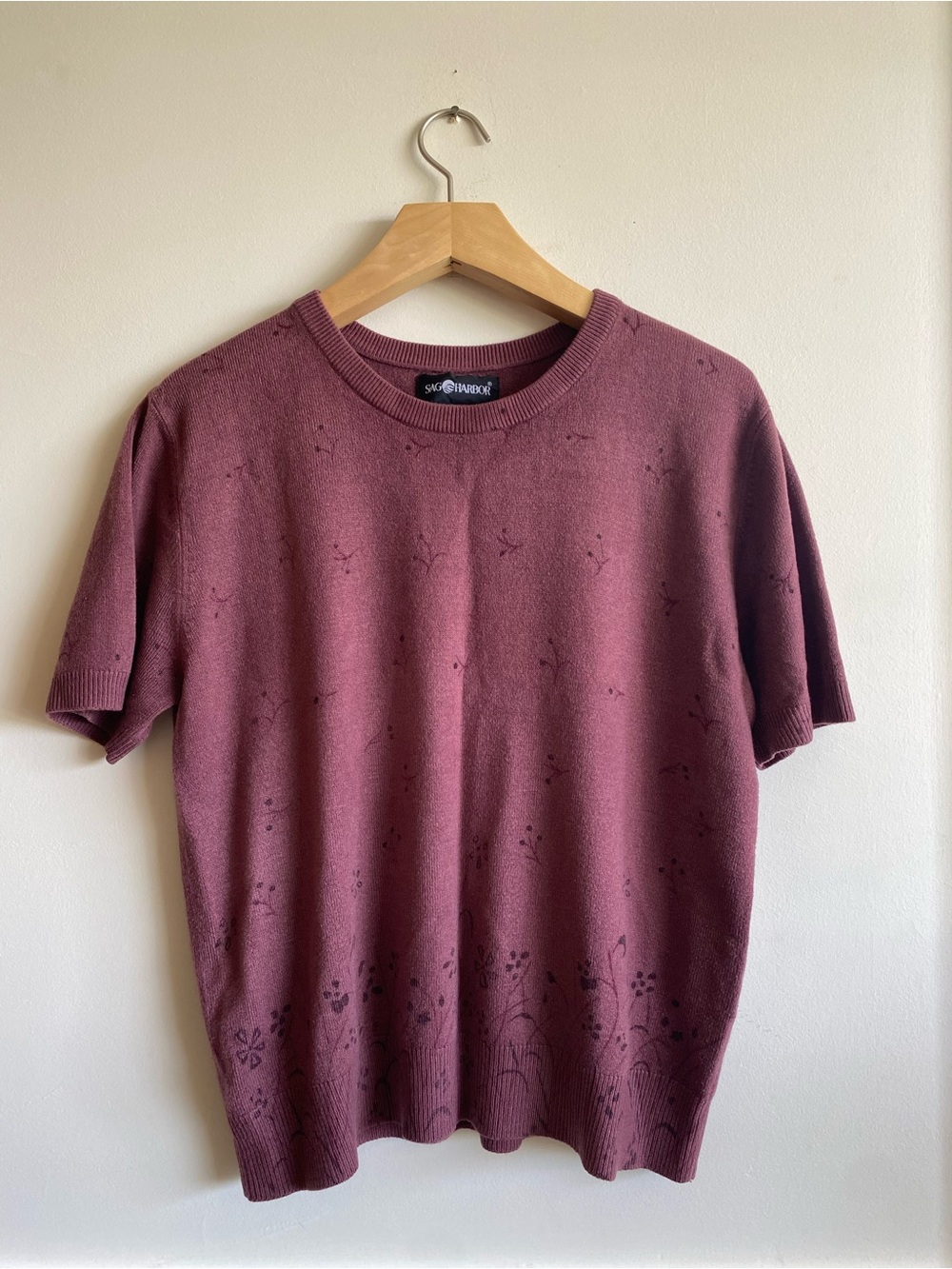 Vintage Cashsoft Knit Sweater Tee M | Mauve Floral Coquette Aesthetic